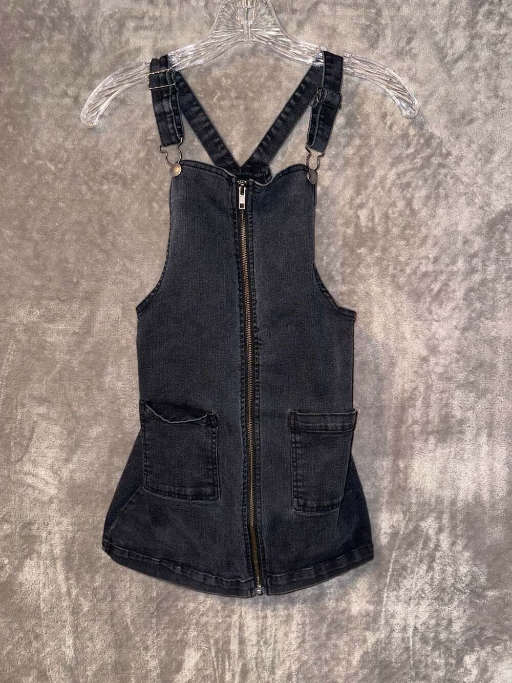 Art Class Girls Black Denim Zip-Front Overall Jumper Dress